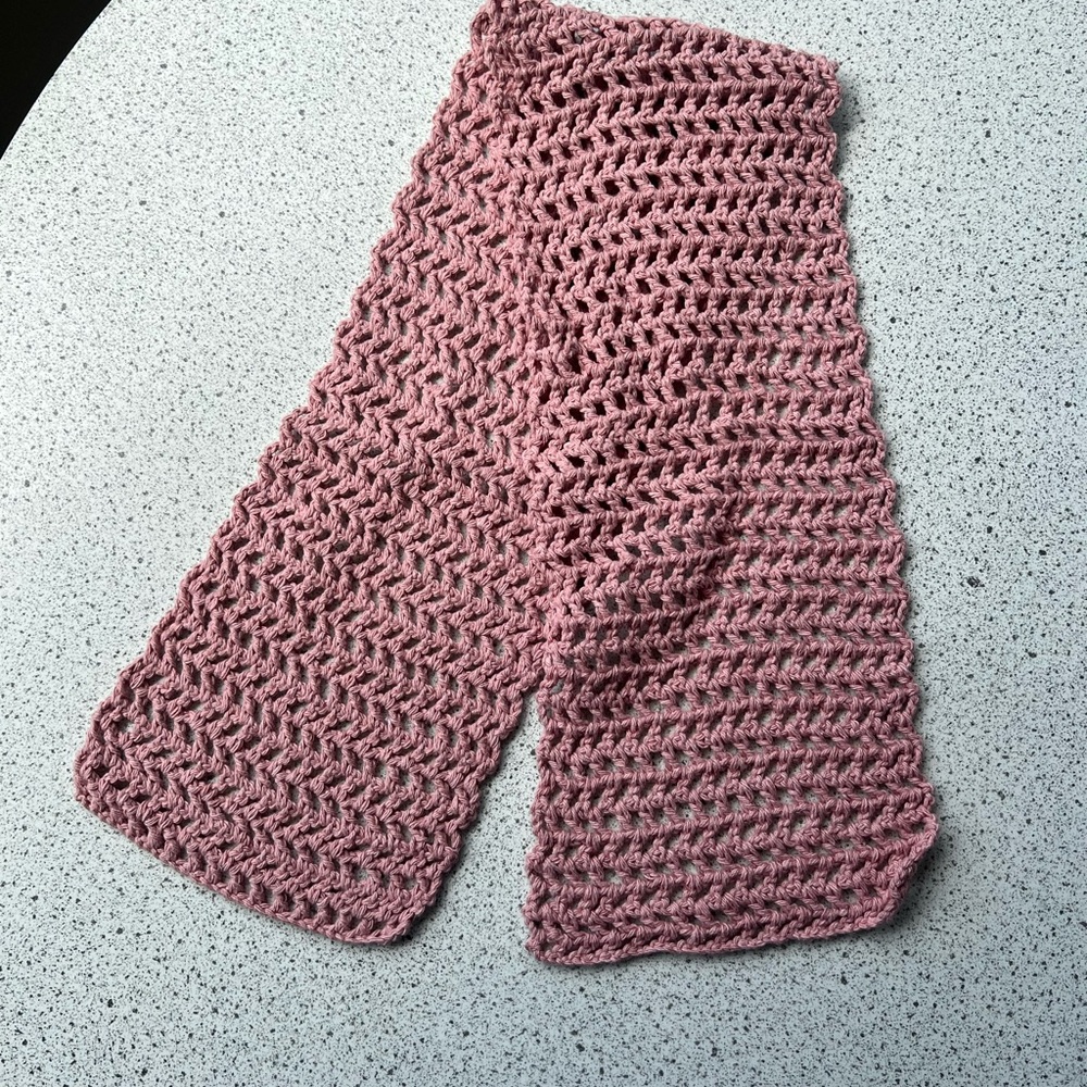 Pink Crochet Cotton Scarf/Headwrap